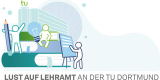 Keyvisual mit dem Mathetower im Hintergrund und drei Figuren