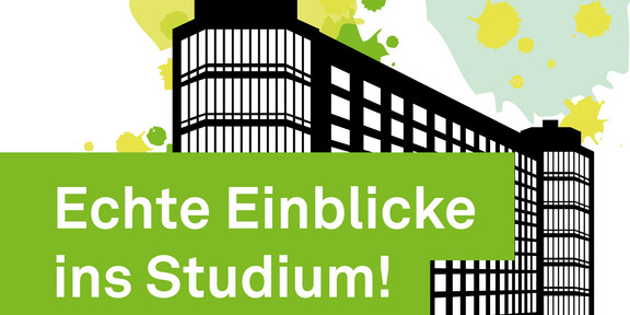 Grafik mit dem Mathetower im Hintergrund. Im Vordergrund steht: Erste Eindrücke ins Studium